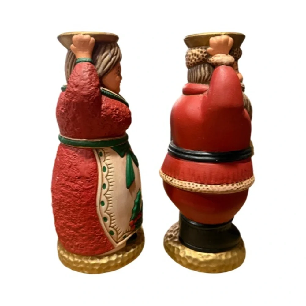 Vintage Santa and Mrs. Claus Holiday Ceramic Taper Holders - Picture 4 of 9